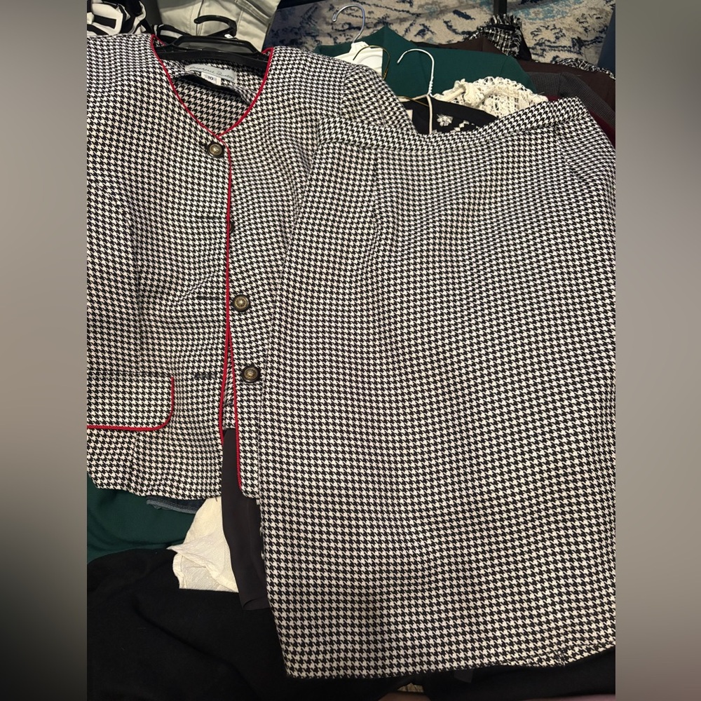 Women's Black and White Blazer with Red Trim